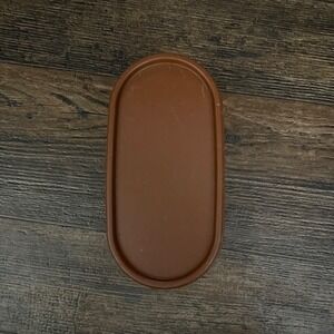 Tupperware Container Brown Lid Clear Base 2 Cup 500ml Oval Food Storage Vintage‎
